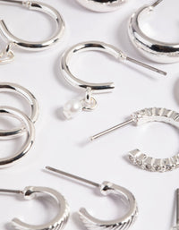 Silver Pearl Stud & Hoop Earrings 8-Pack - link has visual effect only