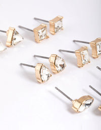 Gold Mixed Cut Diamante Stud Earrings 6-Pack - link has visual effect only