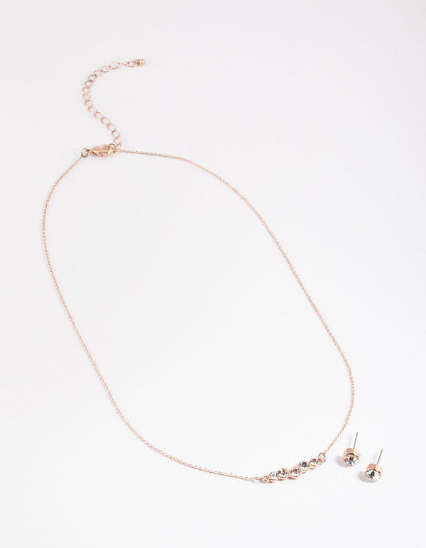Rose Gold Diamante Bubble Necklace & Stud Earrings