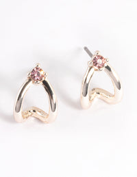 Rose Gold Diamante Double Huggie Earrings - link has visual effect only