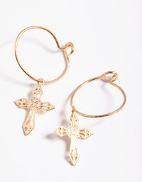 Gold Filigree Cross Hoop Earrings - link has visual effect only
