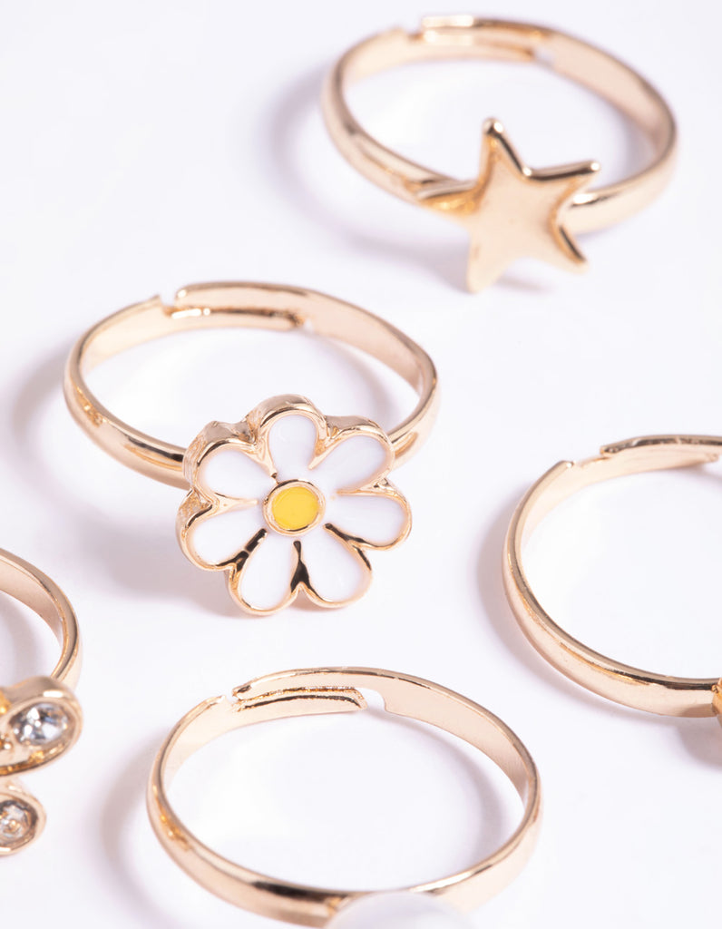 Kids Diamante & Daisy Ring 6-Pack - Lovisa