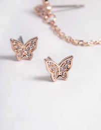 Rose Gold Plated Butterfly Chain 6-Pack Earrings - link has visual effect only