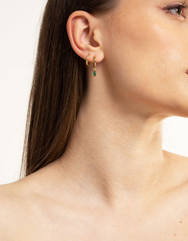 Gold Plated Emerald Huggie Earrings 6-Pack