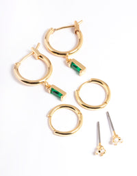 Gold Plated Emerald Huggie Earrings 6-Pack - link has visual effect only