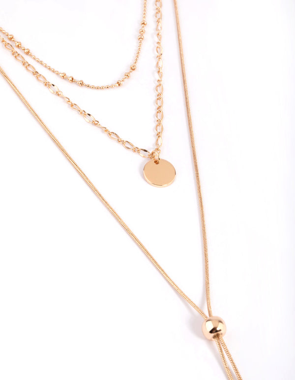 Gold Mixed Metal Disc Pendant Necklace