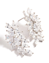 Rhodium Diamond Simulant Floral Drop Earrings - link has visual effect only