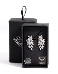 Rhodium Diamond Simulant Floral Drop Earrings - link has visual effect only