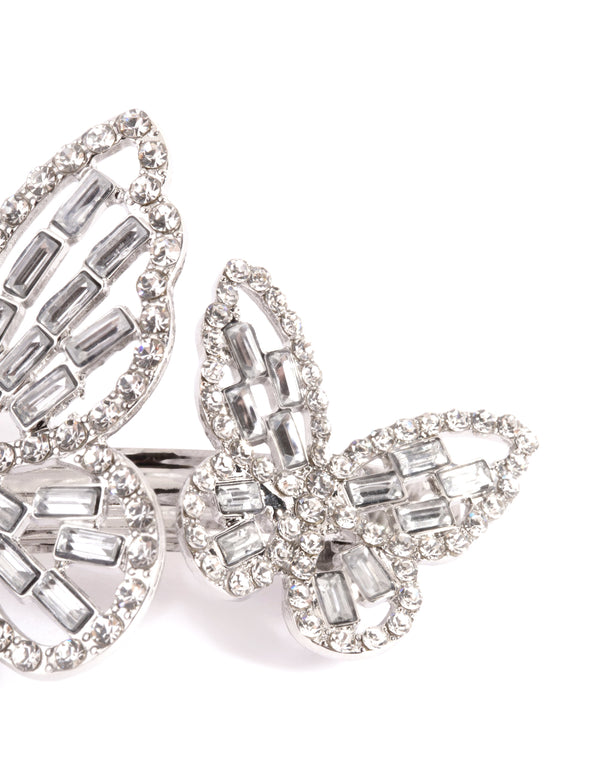 Silver Diamante Butterfly Clips