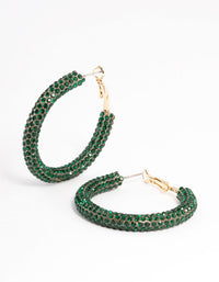 Green Rubber Diamante Hoop Earrings - link has visual effect only