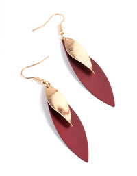 Maroon Long Double Leaf Drop Earrings - link has visual effect only
