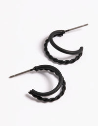 Black Coated Plain & Twist Double Huggie Earrings - link has visual effect only