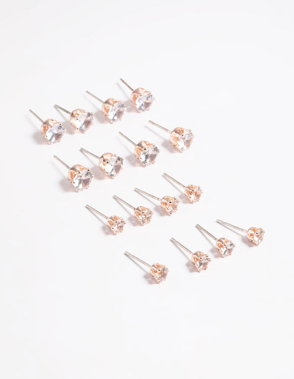 Rose Gold Classic Diamante Studs 8-Pack