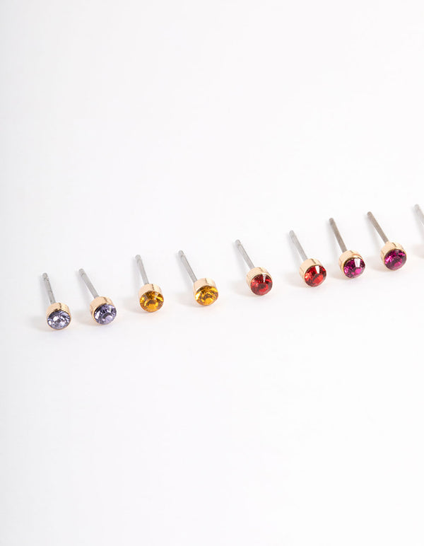 Gold Multi Diamante Mini Earrings 8-Pack