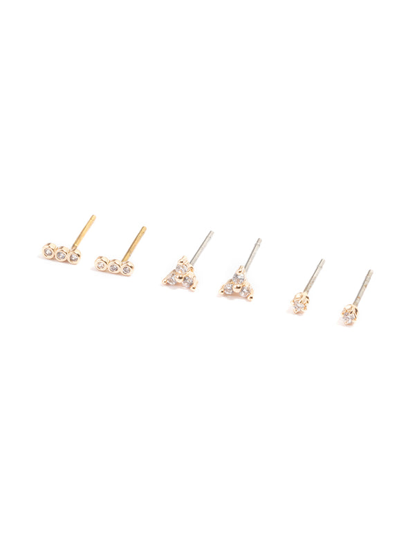 Gold Mini Cubic Zirconia Stud Earrings Pack