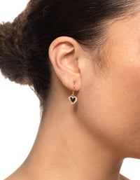 Black Enamel Heart Huggie Earrings - link has visual effect only