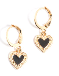 Black Enamel Heart Huggie Earrings - link has visual effect only