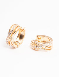Gold Mini Cubic Zirconia Twist Huggie Earrings - link has visual effect only