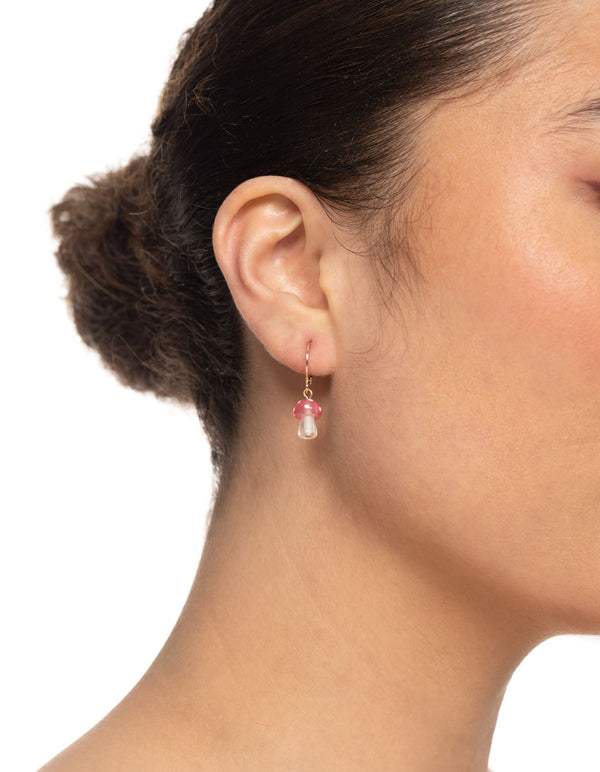 Pink Mini Mushroom Huggie Earrings