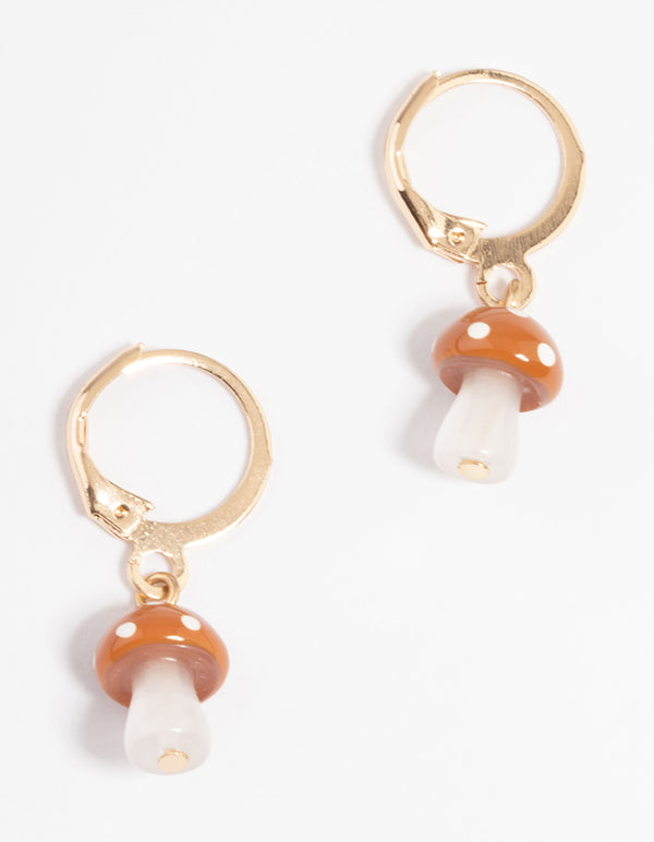 Brown Mini Mushroom Huggie Earrings