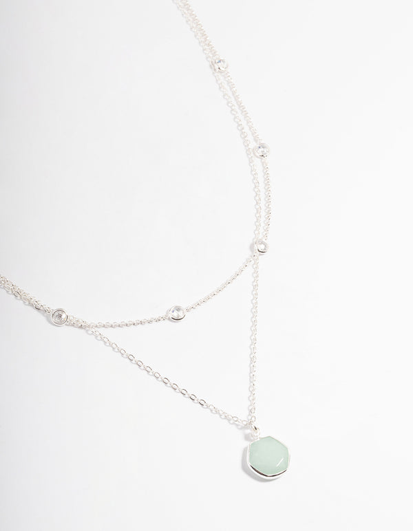 Silver Plated Amazonite Diamante Statement Layered Necklace