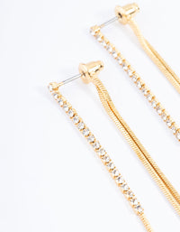 Gold Plated Diamante Front & Back Sandwich Earrings - link has visual effect only