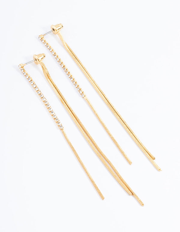 Gold Plated Diamante Front & Back Sandwich Earrings