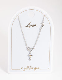 Silver Dainty Butterfly & Diamante Necklace - link has visual effect only