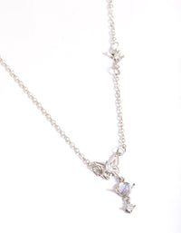 Silver Dainty Butterfly & Diamante Necklace - link has visual effect only