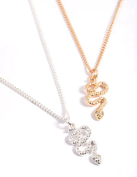 Mixed Metal Diamante Wiggle Snake Necklace Pack - link has visual effect only
