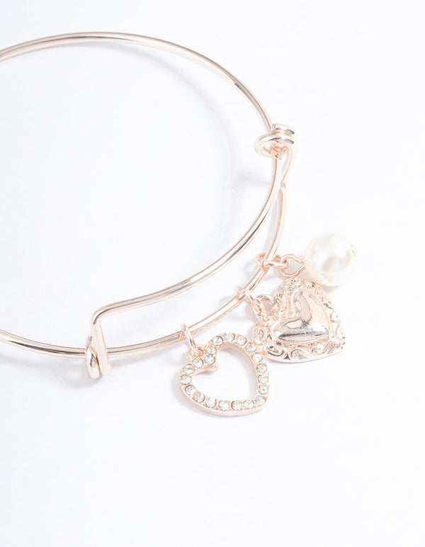 Rose Gold Pearl & Heart Charm Bracelet