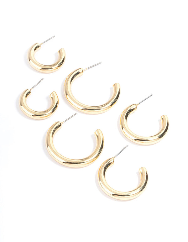 Gold Plated Chunky Hoop Earrings Pack