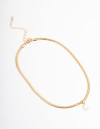 Gold Plated Snake Chain Freshwater Pearl Drop Necklace - link has visual effect only