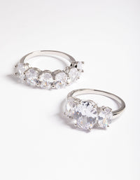Silver Cubic Zirconia Statement Oval Ring 2-Pack - link has visual effect only