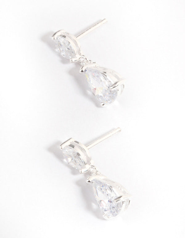 Sterling Silver Cubic Zirconia Marquise & Pear Drop Earrings