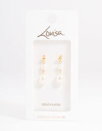 Gold Plated Sterling Silver Double Faux Pearl Drop Earrings - link has visual effect only
