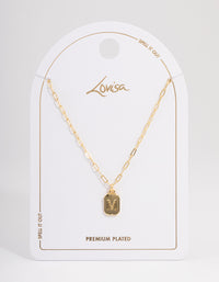 Letter M Gold Plated Rectangle Pendant Initial Necklace - link has visual effect only