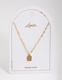 Letter J Gold Plated Rectangle Pendant Initial Necklace - link has visual effect only