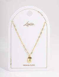 Letter R Gold Plated Rectangle Pendant Initial Necklace - link has visual effect only