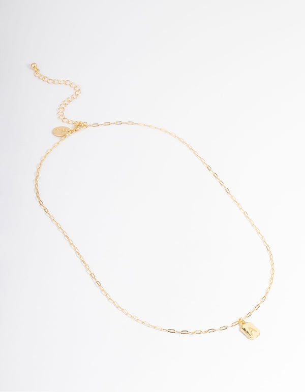 Letter A Gold Plated Rectangle Pendant Initial Necklace