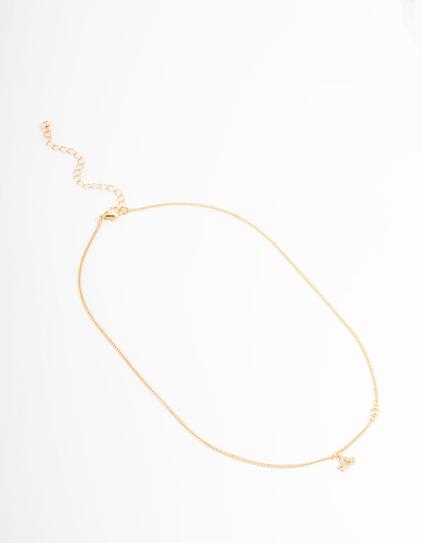 Gold Plated Libra Necklace with Diamante Pendant