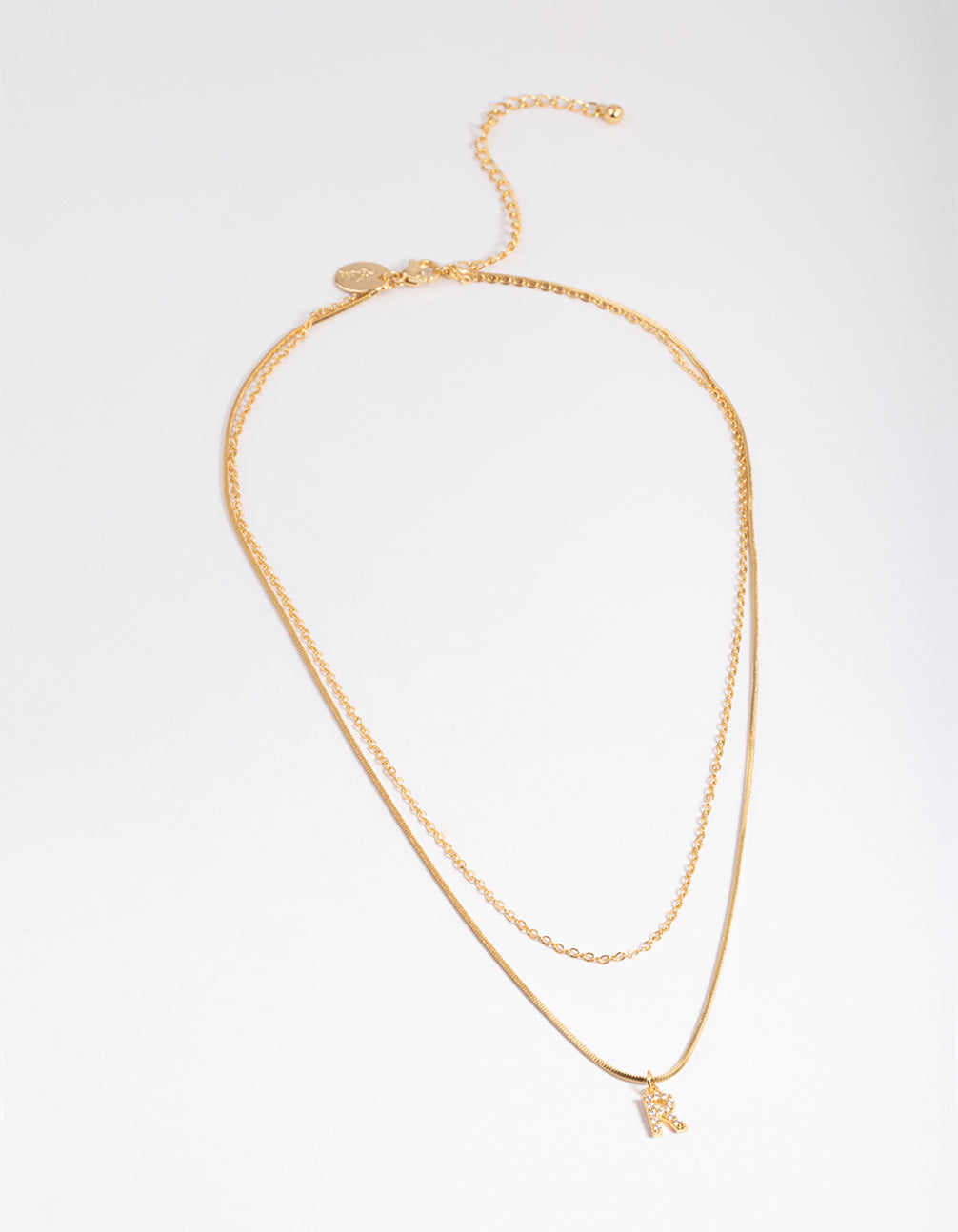 Letter R Gold Plated Layered Diamante Initial Necklace