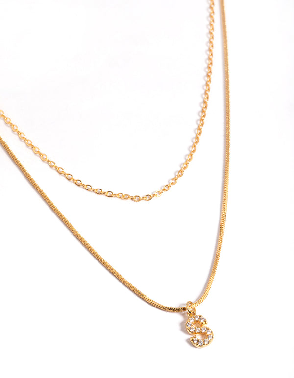 Letter S Gold Plated Layered Diamante Initial Necklace