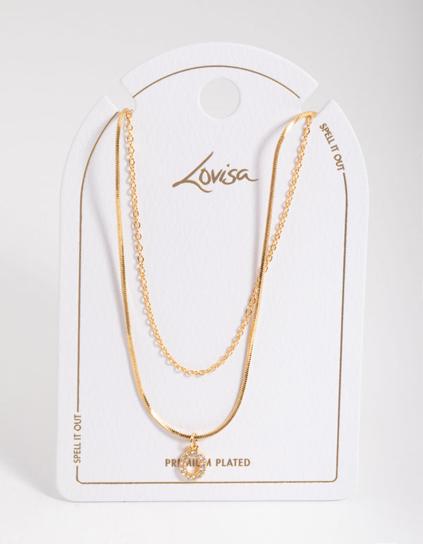 Letter O Gold Plated Layered Diamante Initial Necklace