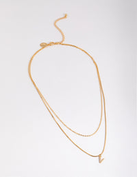Letter V Gold Plated Layered Diamante Initial Necklace - link has visual effect only