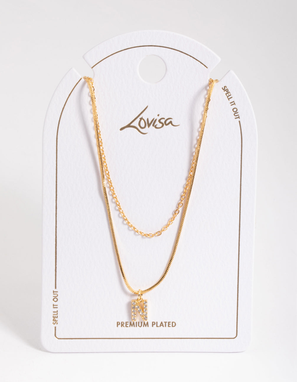 Letter N Gold Plated Layered Diamante Initial Necklace