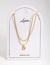 Letter D Gold Plated Layered Diamante Initial Necklace - link has visual effect only