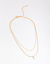 Letter L Gold Plated Layered Diamante Initial Necklace - link has visual effect only