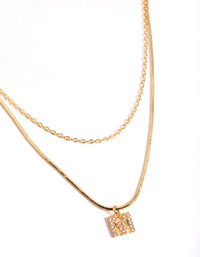 Letter M Gold Plated Layered Diamante Initial Necklace - link has visual effect only