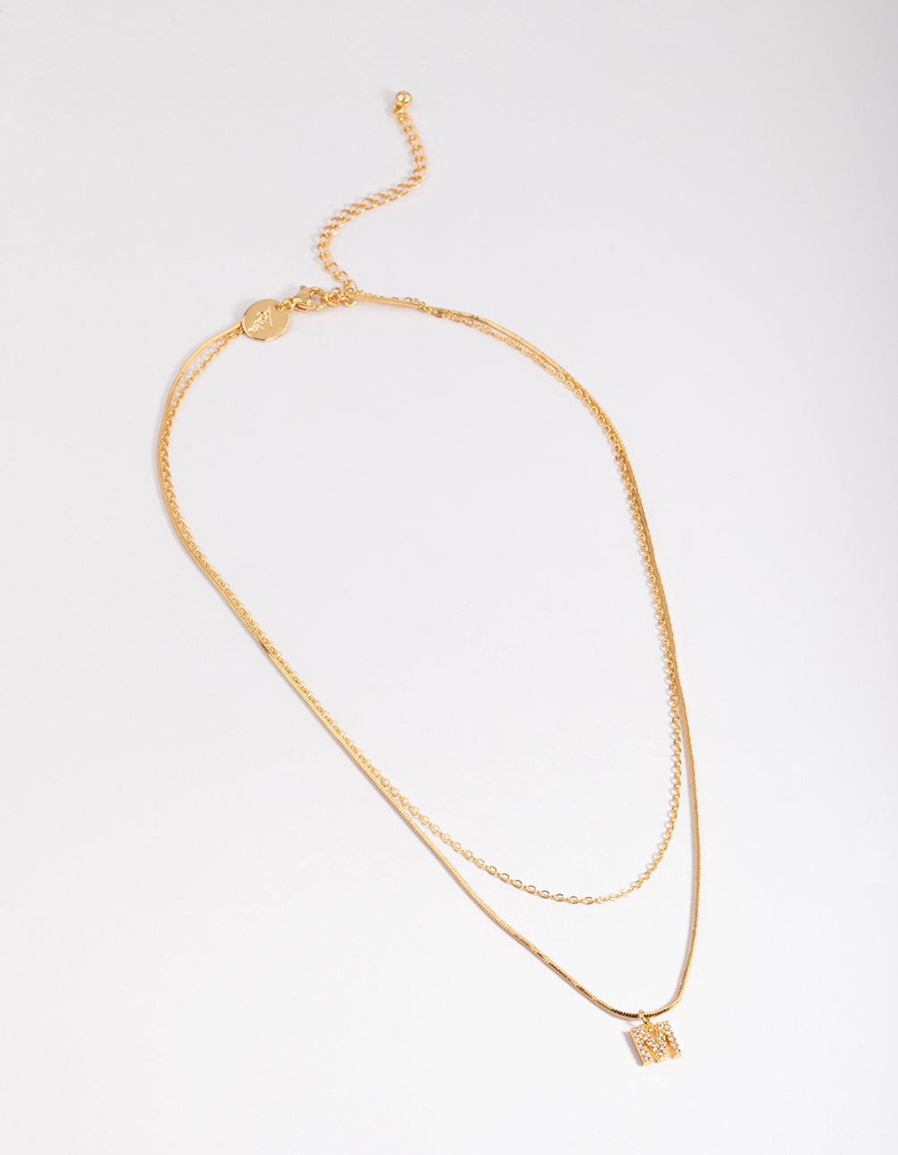 Letter M Gold Plated Layered Diamante Initial Necklace